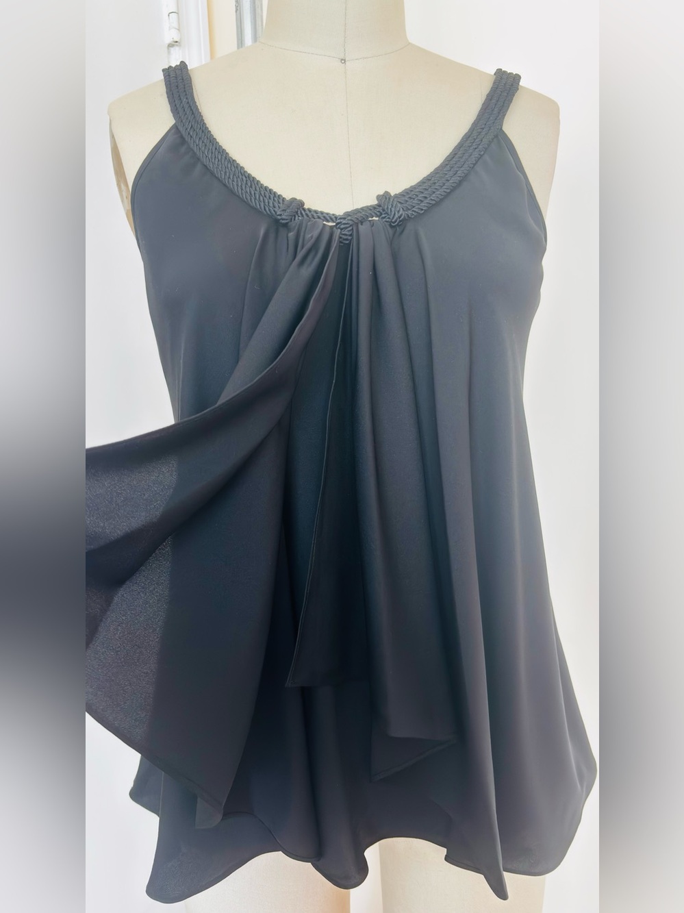 Diane Von Furstenberg Black Braided-Trim Draped Camisole